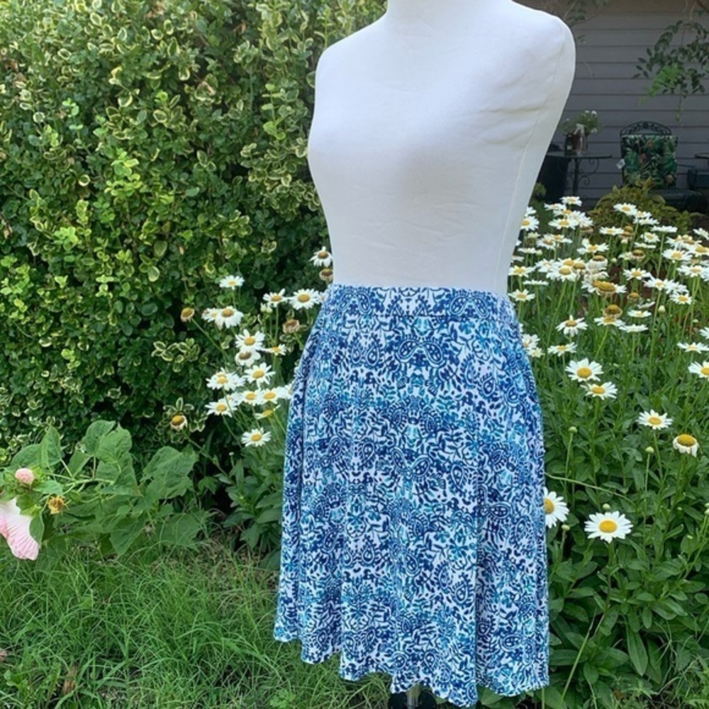 Cynthia Rowley blue paisley print jersey skater skirt large